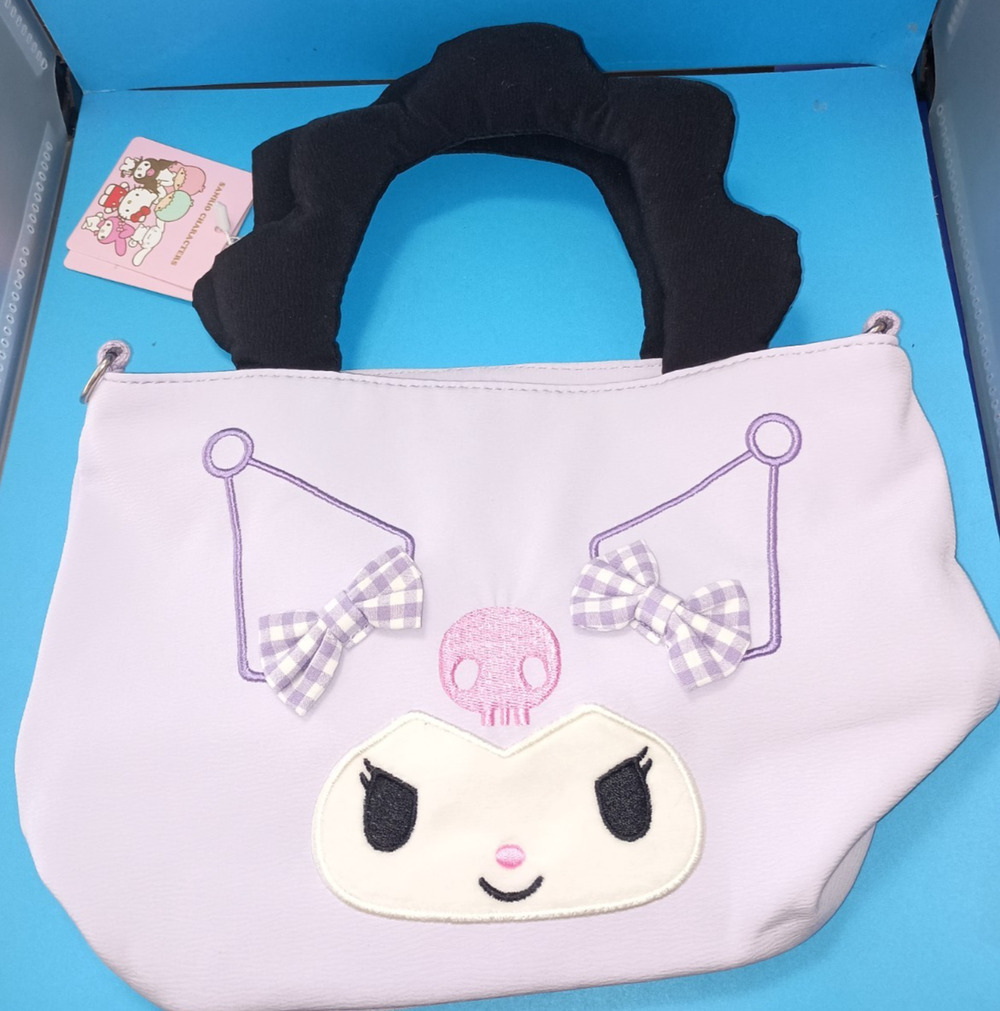 Sanrio Kuromi Crossbody Purse Bag Lavender Purple Gingham Bows Clutch NWT 12x8
